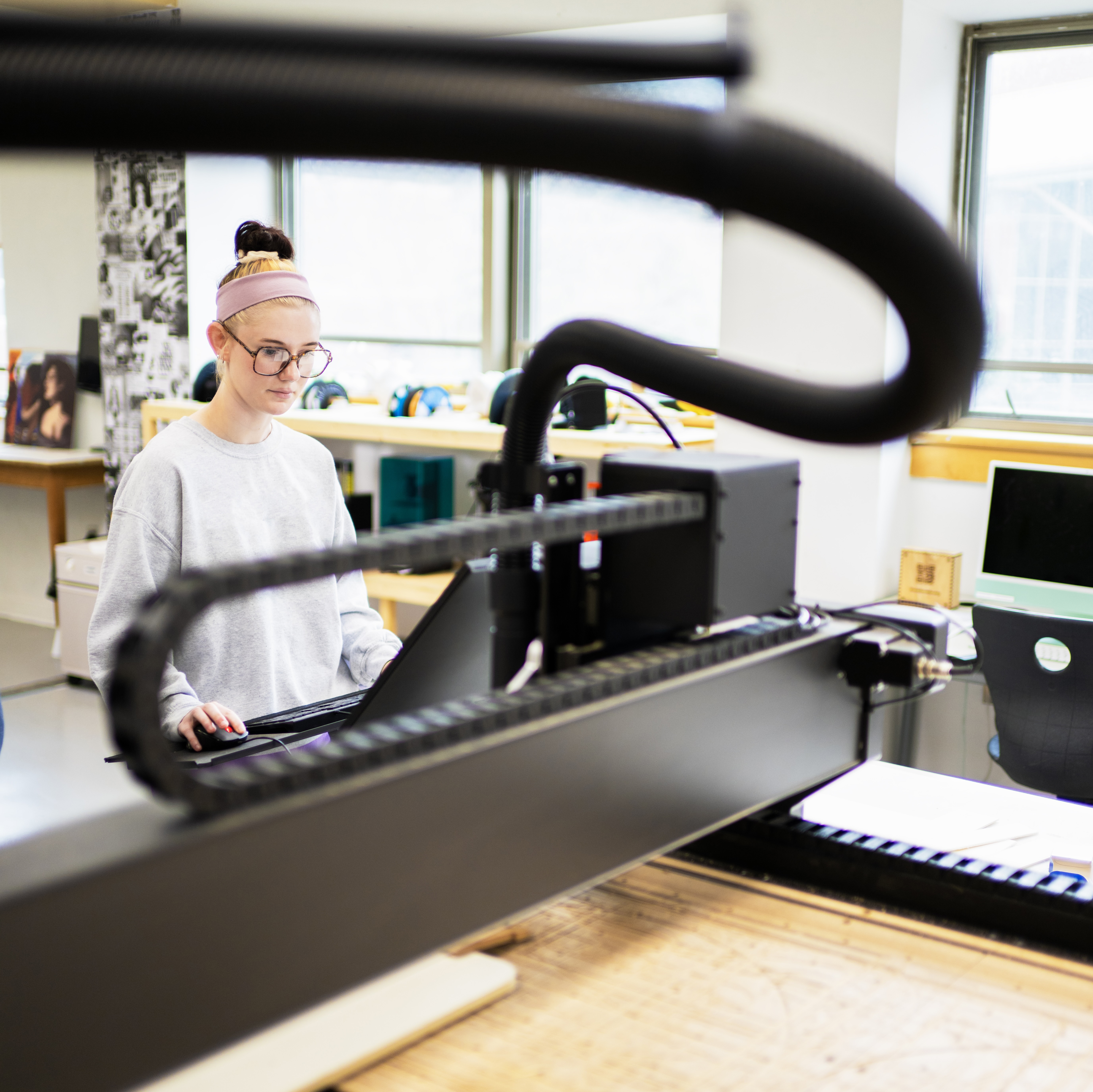 Student working with equipment