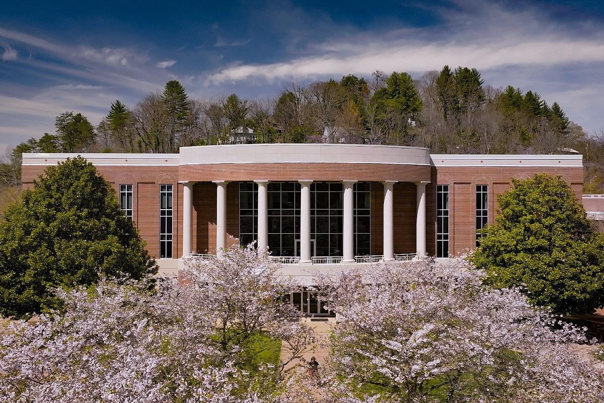 Aerial view of the University Commons during the spring