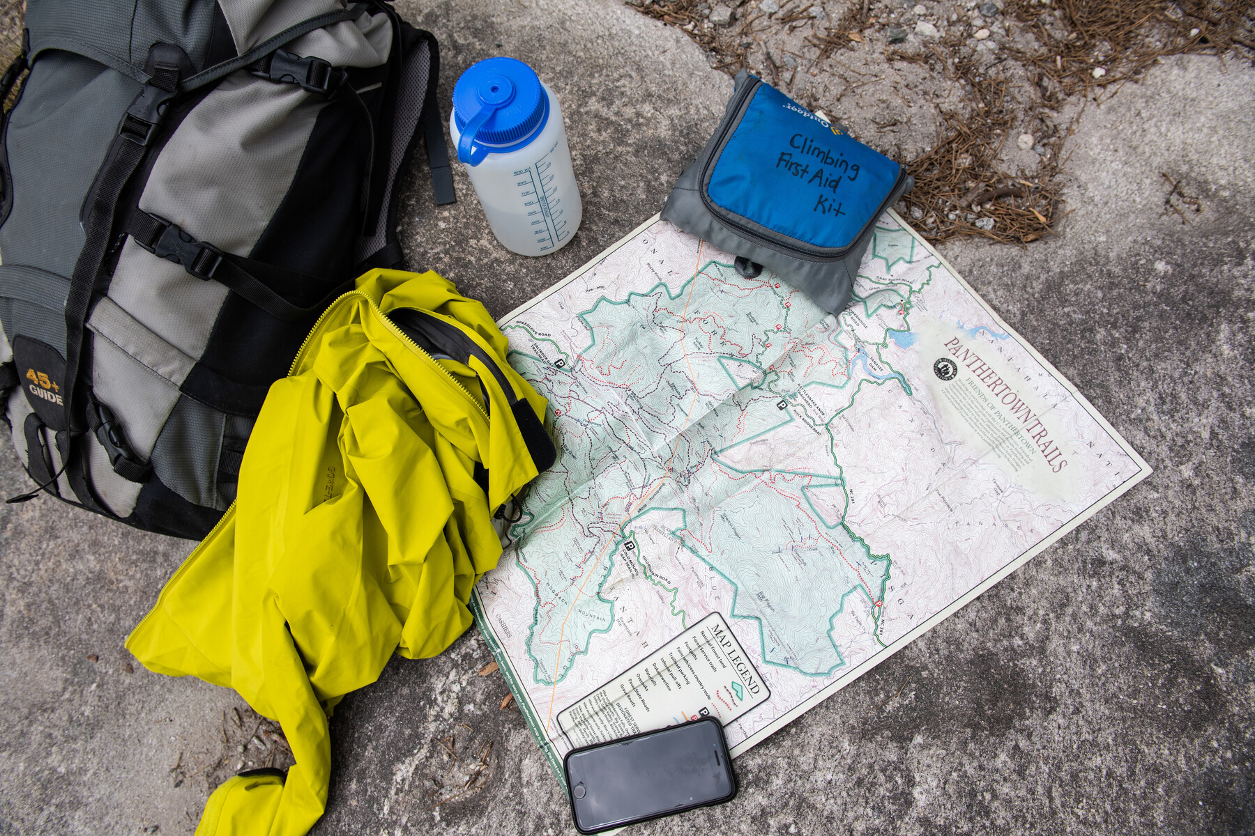 outdoor tools on a rock
