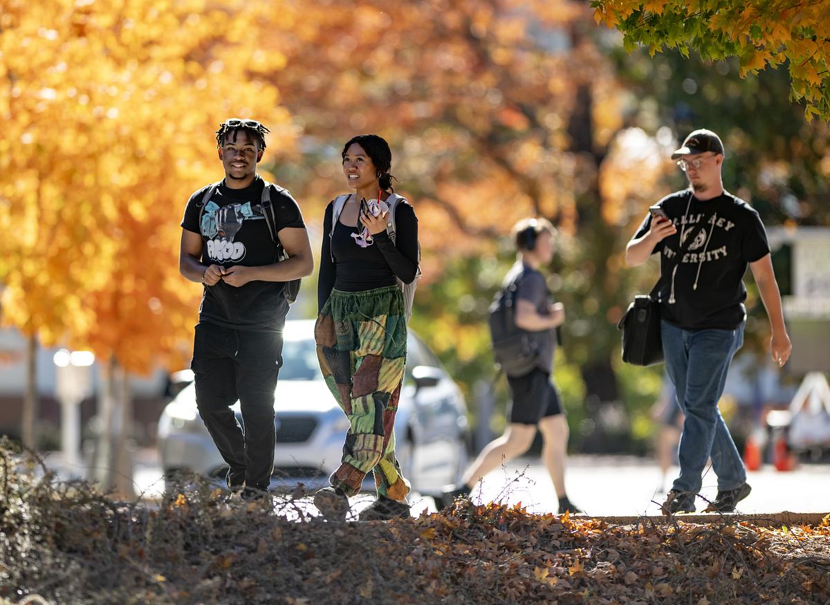 students walking on campus