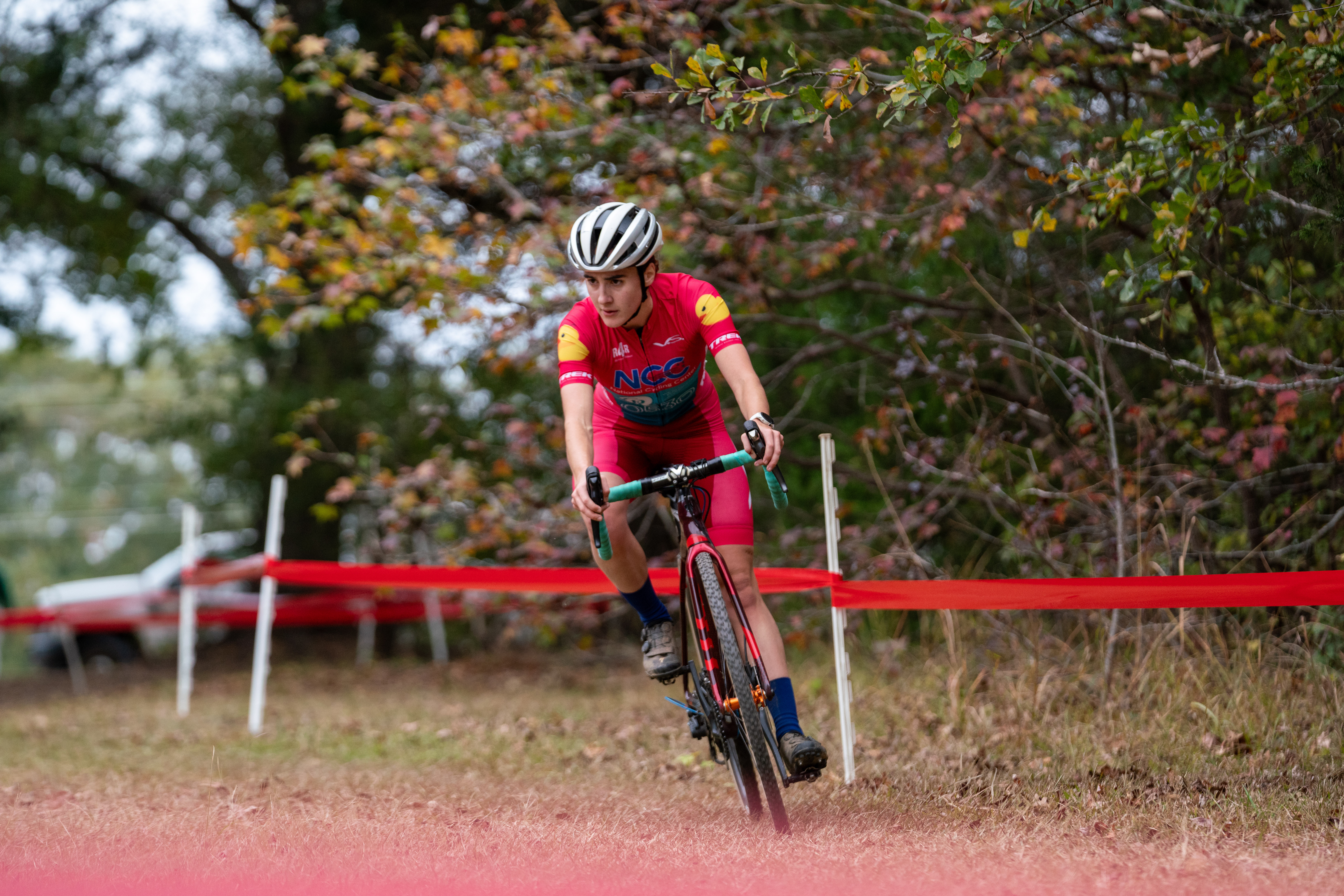 Frances Whitworth competes in a cycling race.