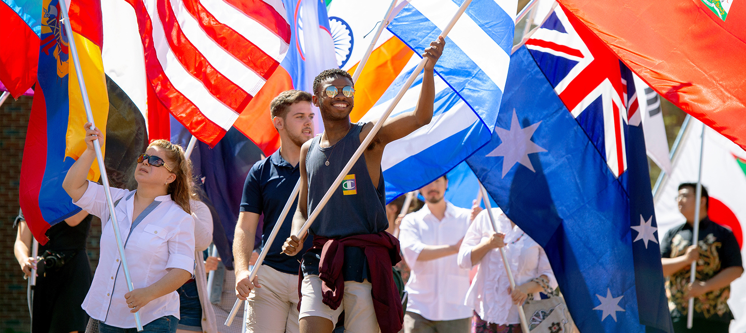Student with international flags
