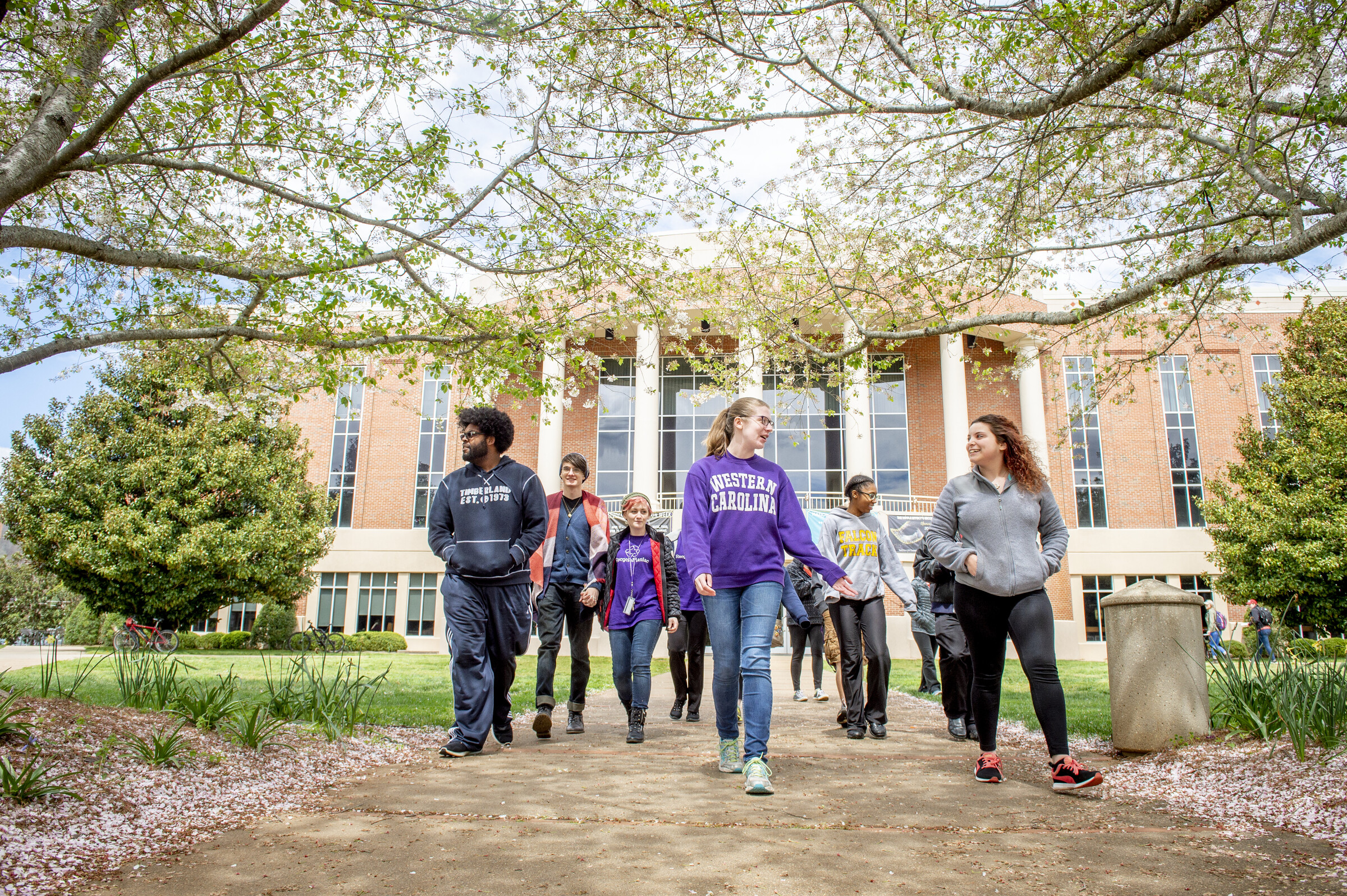 campus tour group walking on campus